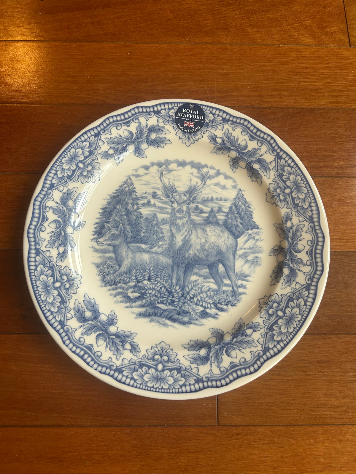 Royal Stafford Stag Deer thanksgiving Dinner Plate set of 4 New Woodland Blue