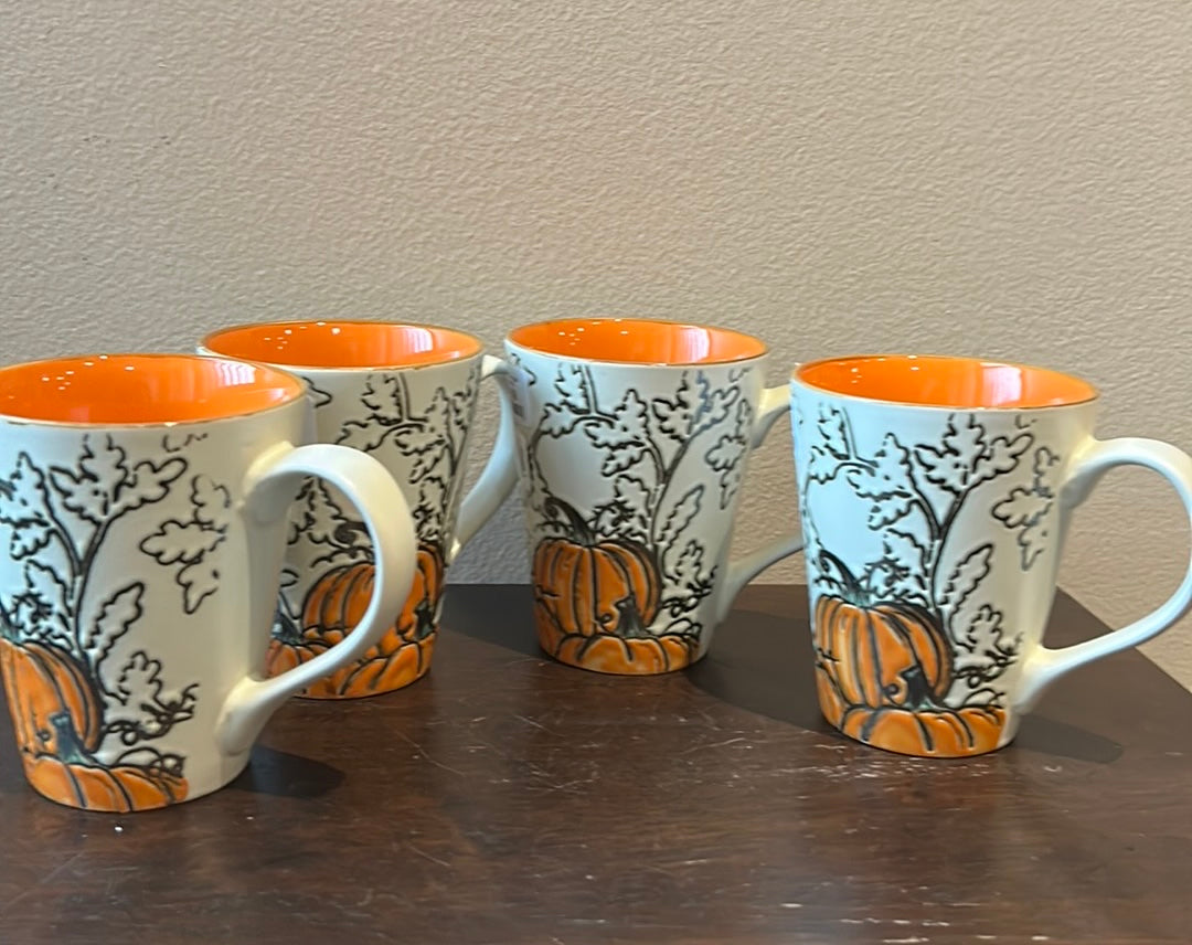 Eli & Ana Pumpkin Leaves Thanksgiving Set Of 4 Mugs Cups Ceramic Fall New