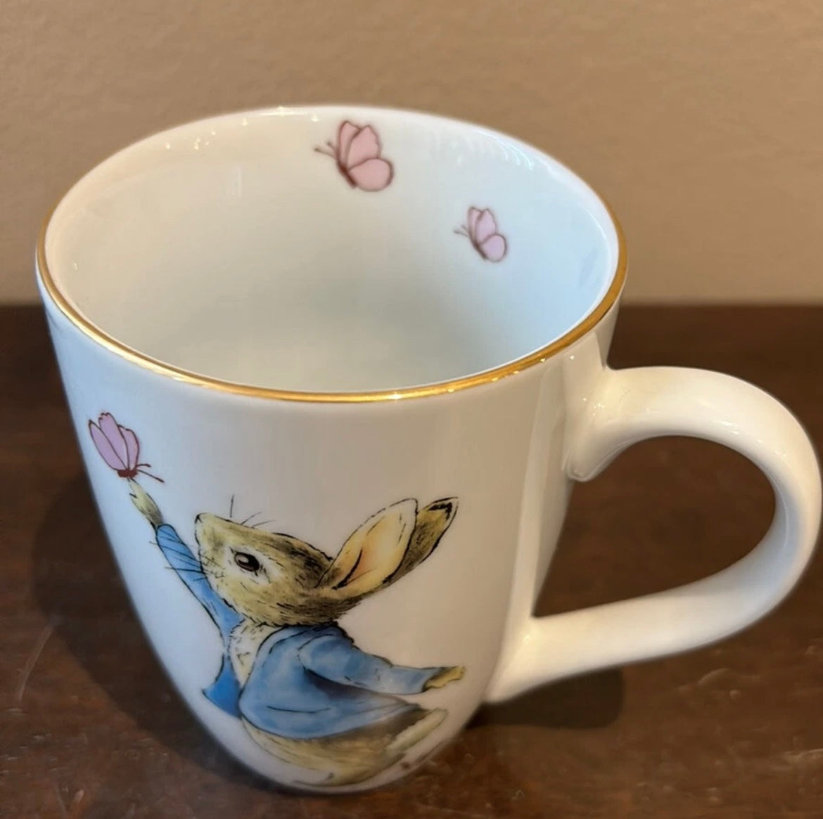 Beatrix Potter Peter Rabbit Bunny Easter Set of 4 Mugs Gold Rim New