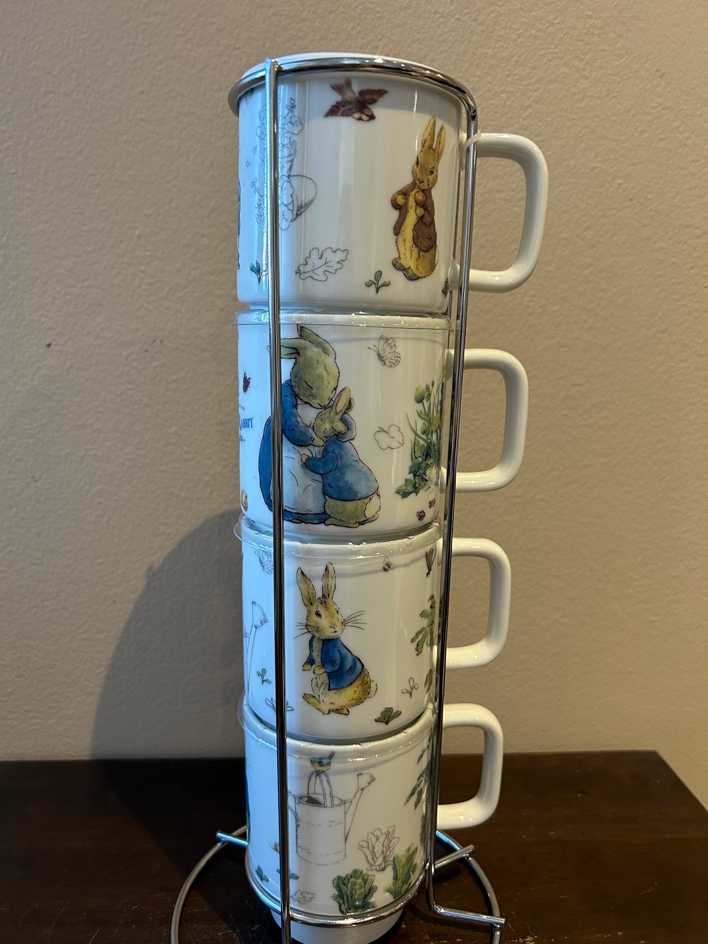 Beatrix Potter Peter Rabbit Tea Cup Mugs Stackable stacked Set Of  4 New