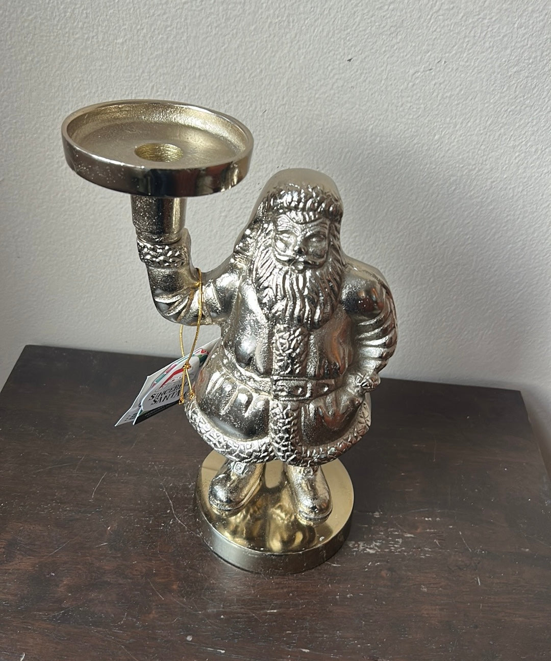 New Metal Santa Claus Taper Candle Holder Gold Finish Christmas Decor 10” Tall