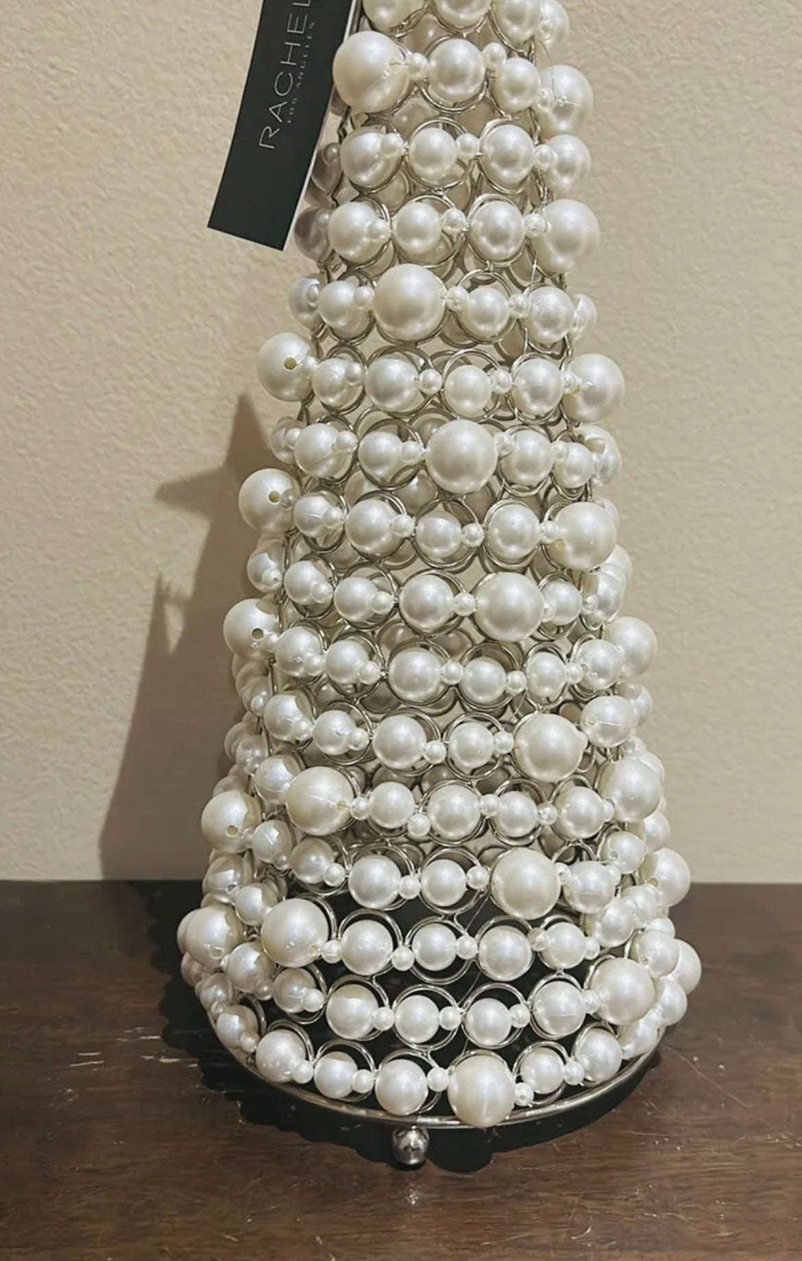 Rachel Zoe Faux Pearl Silver Christmas Tree Candle Holder Holiday Designer 15”