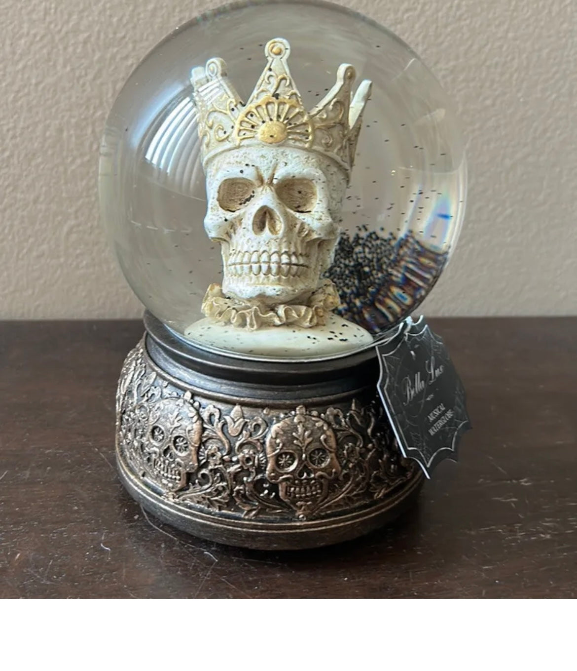 Bella Lux Halloween Decor King Skull  Water Globe Musical New