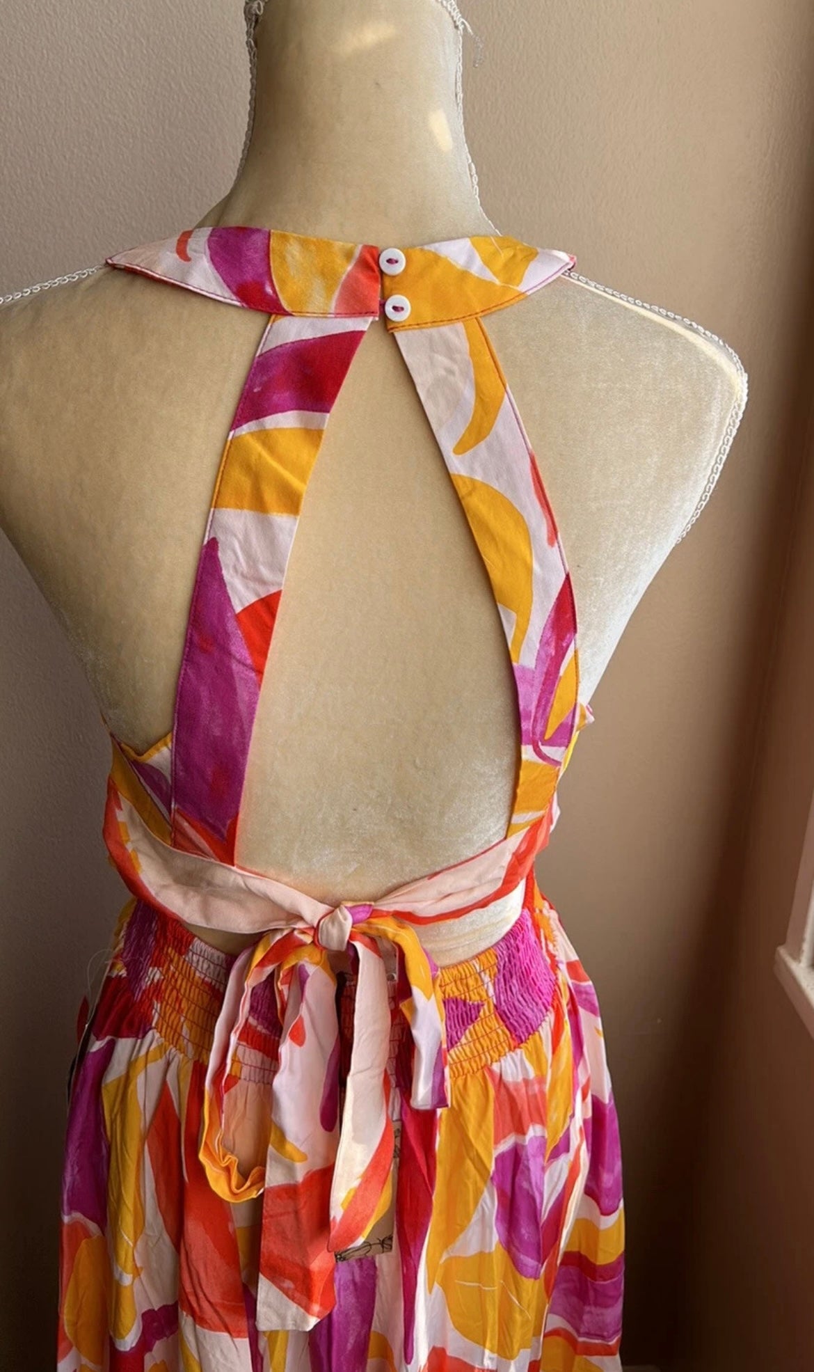 Abel the Label Anthropologie Rumi Maxi Dress NWT Yellow Purple Sexy Back