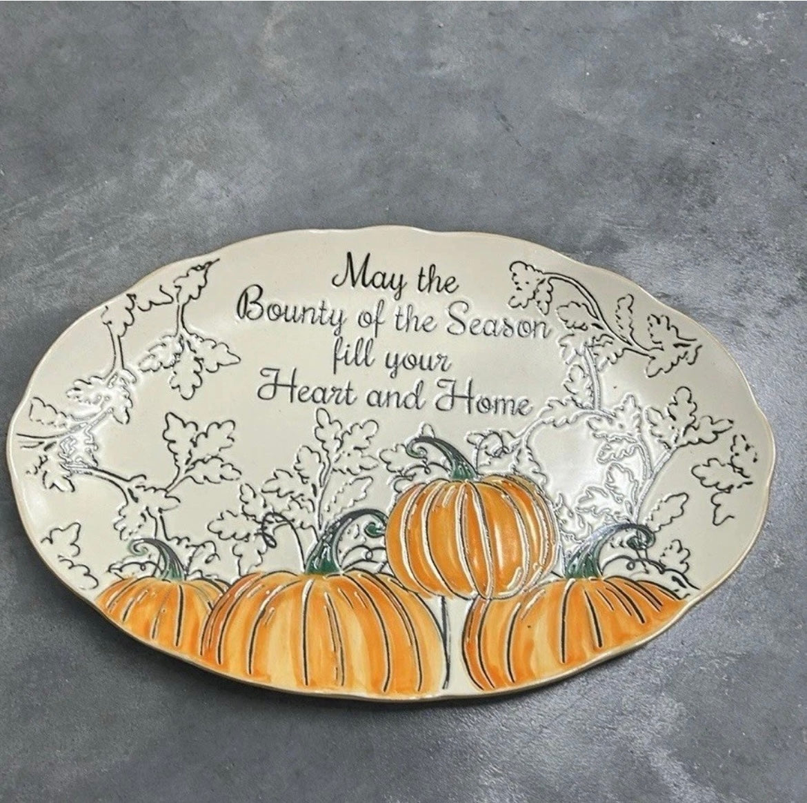 Spectrum Designz Platter New Fall Thanksgiving Pumpkins Oval Scalloped