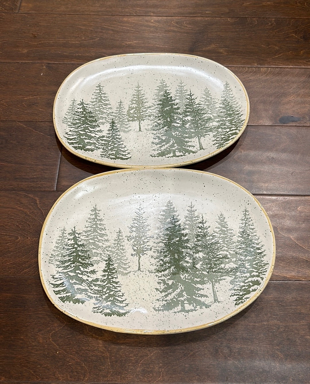 2 Eli + Ana EVERGREEN FOREST WOODS Ceramic Oval Platter 12" NEW