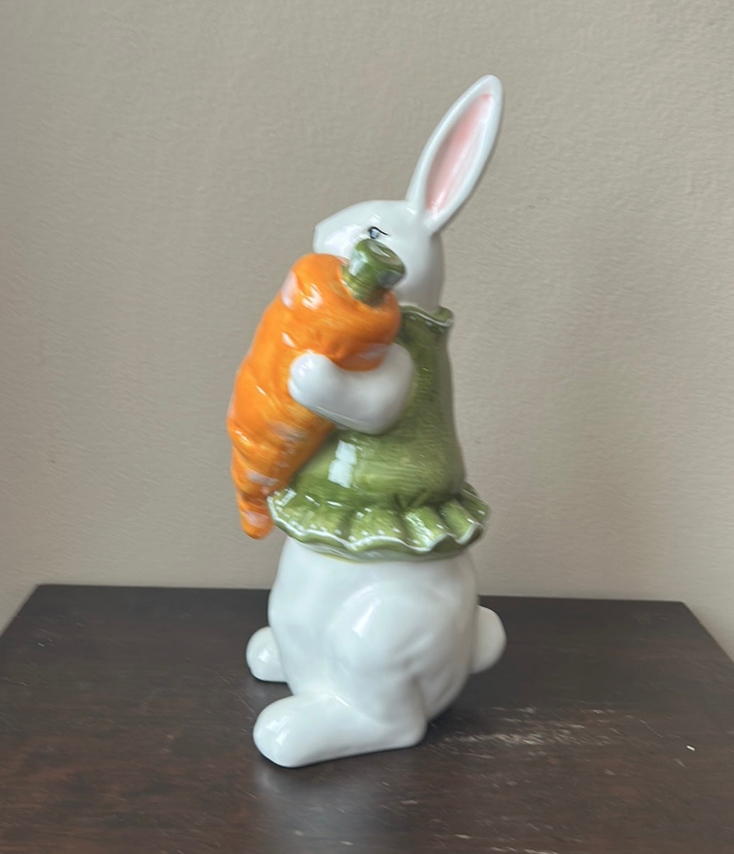 New Ceramic Bunny Rabbit Holding Carrot Easter Figurine Spring Decor 12”