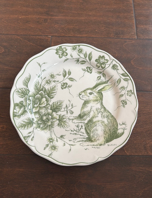 Set Of 4 Easter Bunny Scalloped Ceramic Salad M Plates New Green Floral 9”