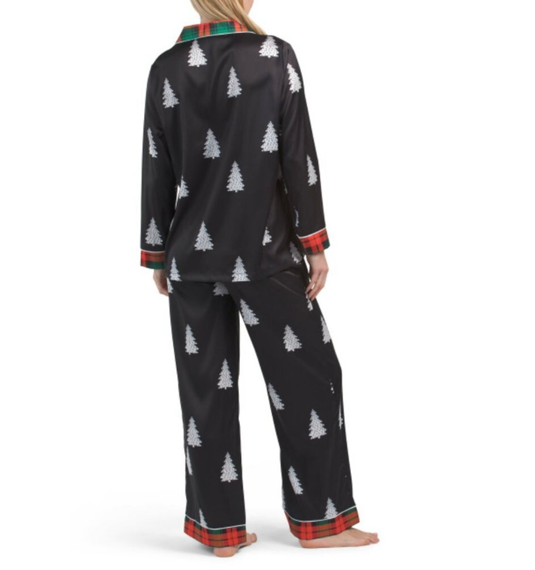 Dalia Macphee Women’s 2 Pc Pajama Set New Christmas Trees Tartan Plaid Trims