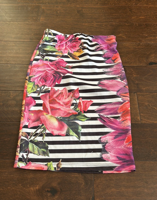 Agaci Womens Skirt Pencil Mini Sz S Floral Roses Striped ST2825