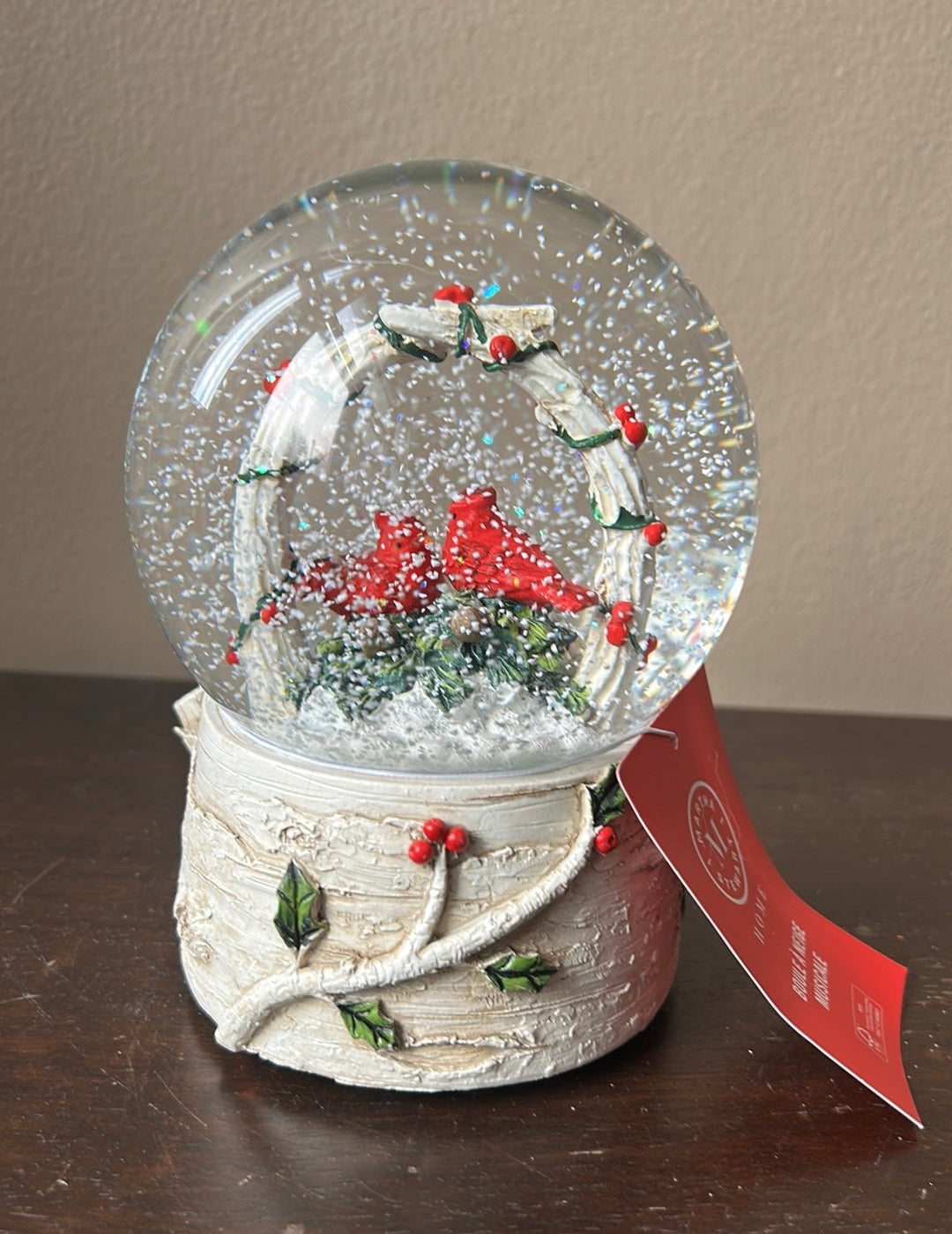Martha Stewart Red Cardinal Snowglobe Musical Christmas Holly Berry New