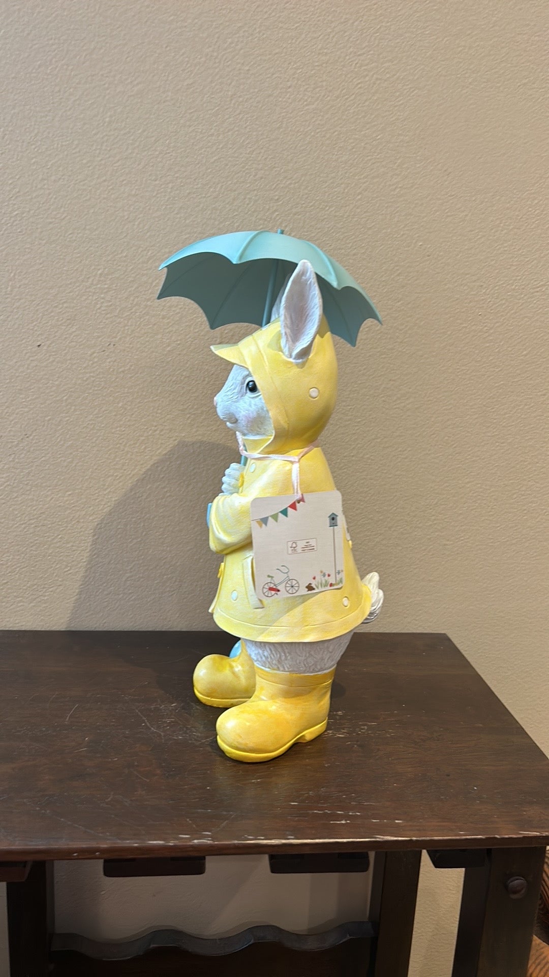 Cottontail Lane Easter Bunny With Umbrella Wearing Raincoat New 13.5” Tall