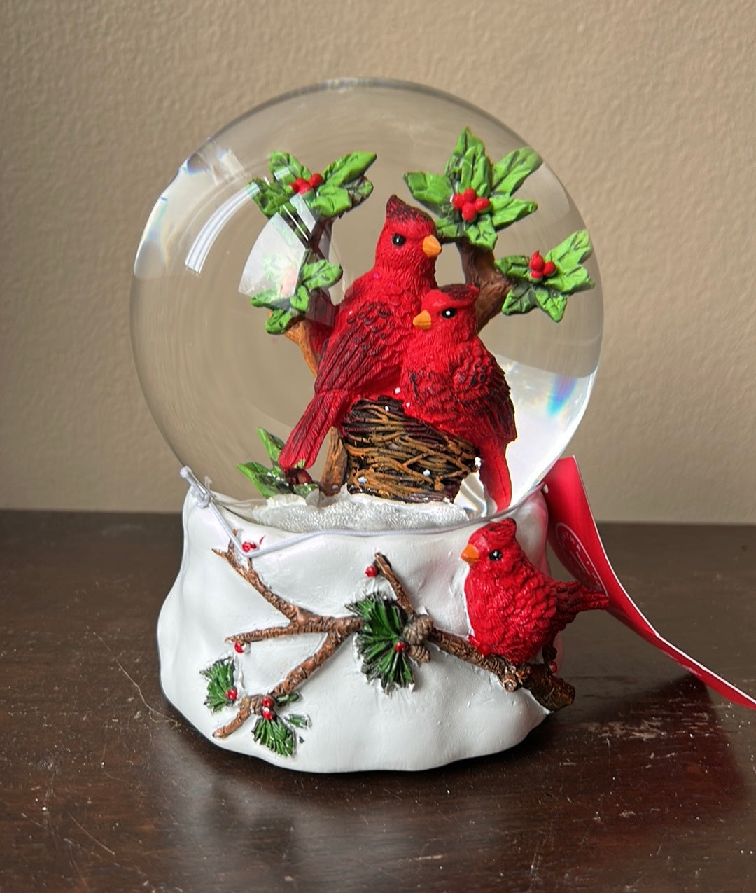 Martha Stewart Red Cardinal Snowglobe Musical Christmas Holly Berry New