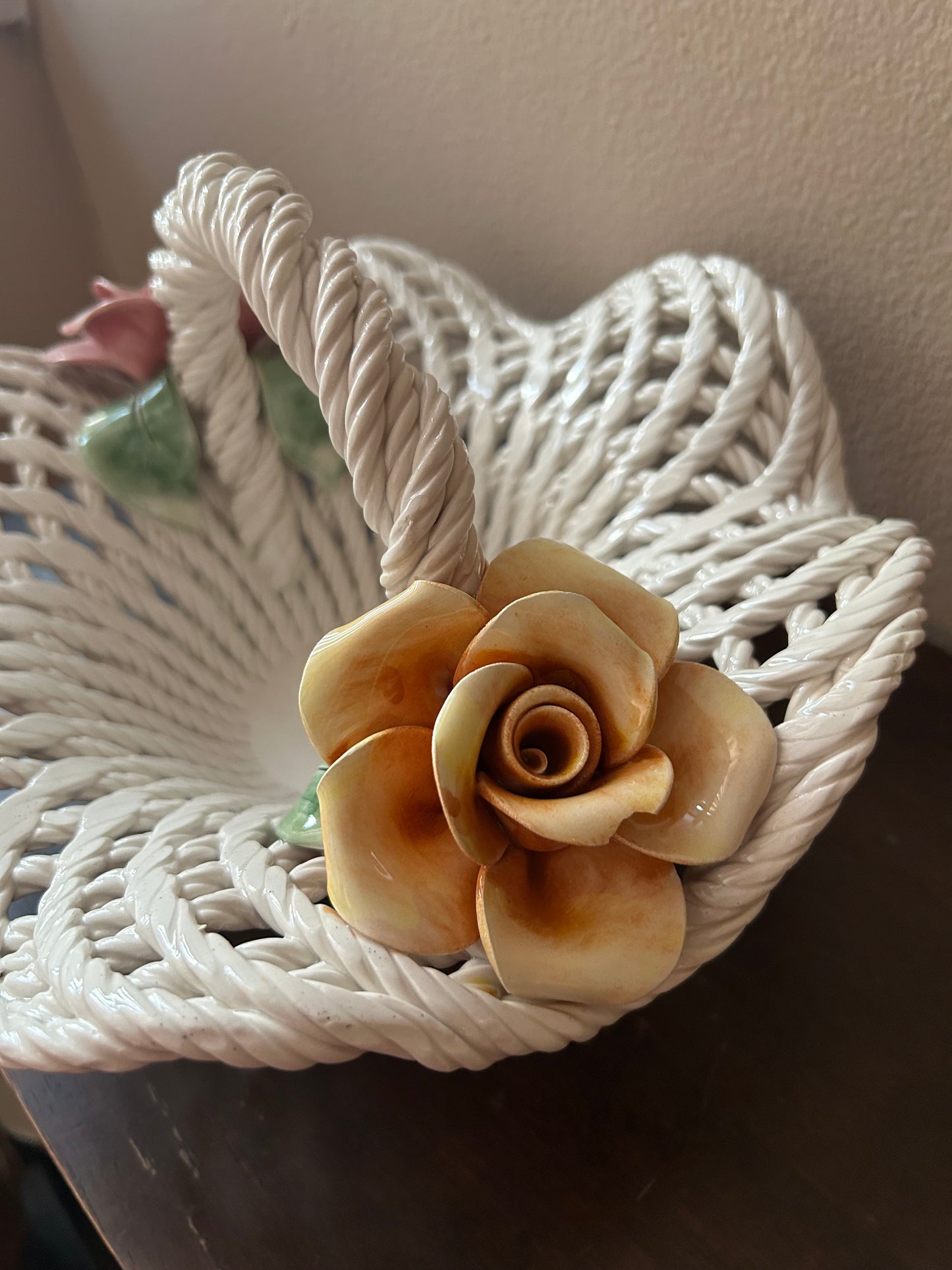 Lanzarin Ceramiche New Decorative Basket Weave Design Roses Made In Italy