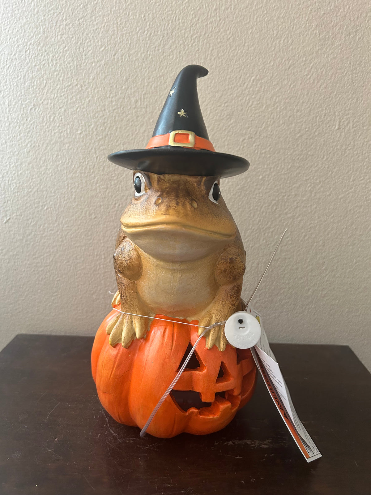 New Witch Frog On Pumpkin Halloween Figurine Light Up Jackolantern