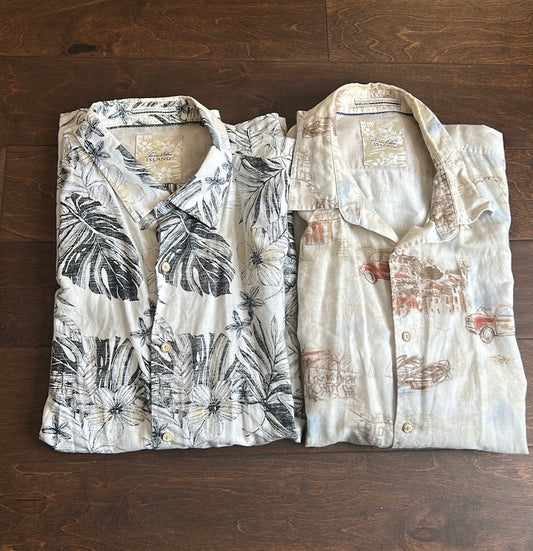 Tasso Elba Men’s Set Of 2 Shirts Summer Short Sleeve 2XL Tropical Linen Blend