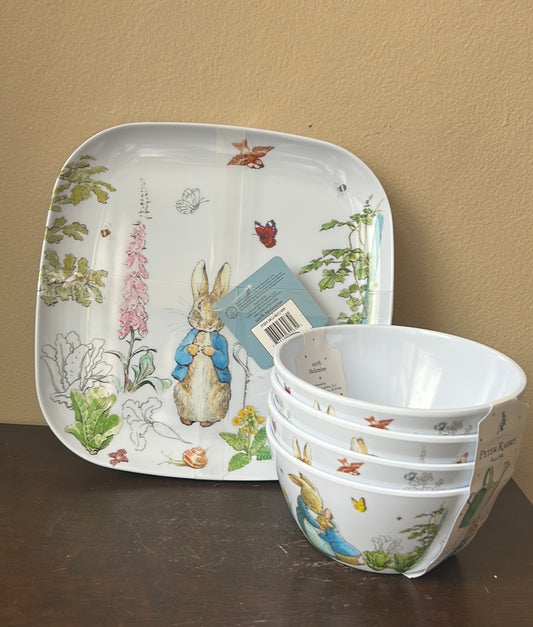 Beatrix Potter Peter Rabbit Melamine 8 Pc Easter Spring Dinnerware Set New
