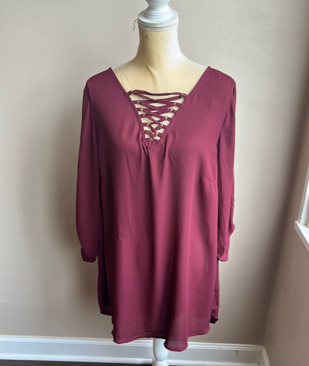 Anthony Richards Womens Plus Sz Blouse New Sz 18W Burgundy Red