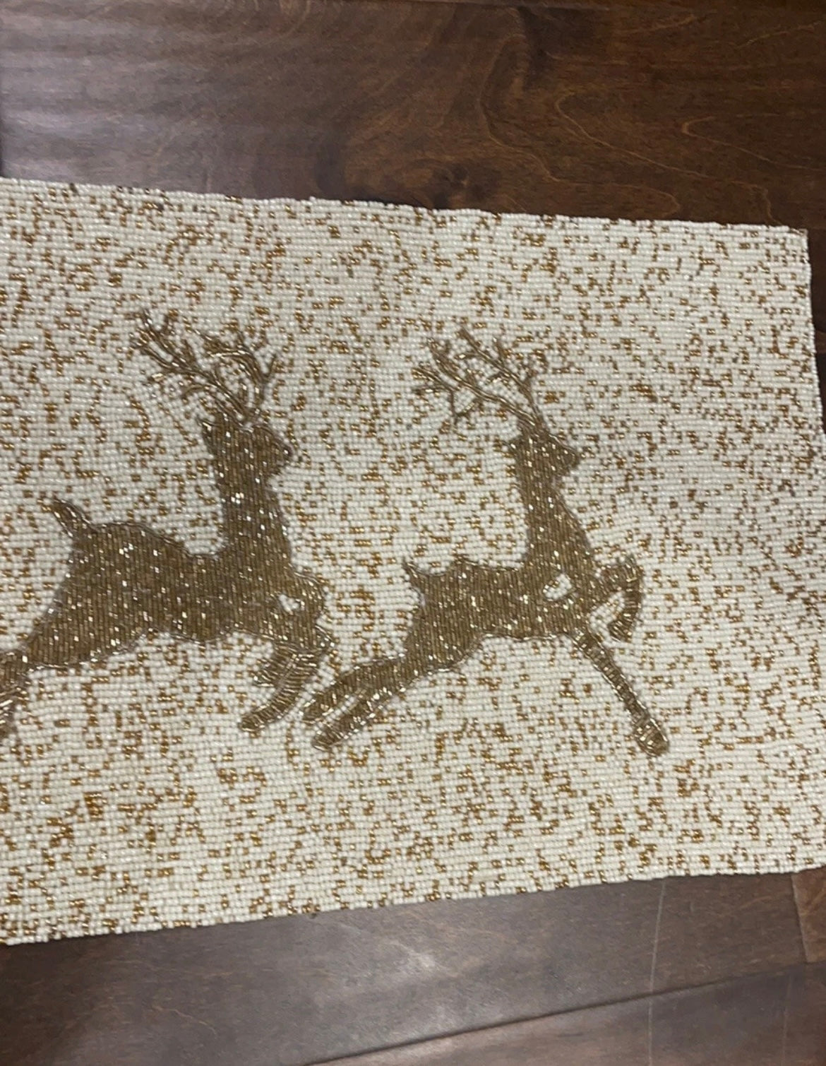 Tahari Christmas Beaded Table Runner Tahari 36 "  long New Gold Reindeer