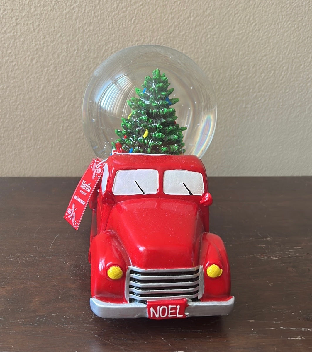 Martha Stewart Red Truck With Christmas Tree Musical Snowglobe New