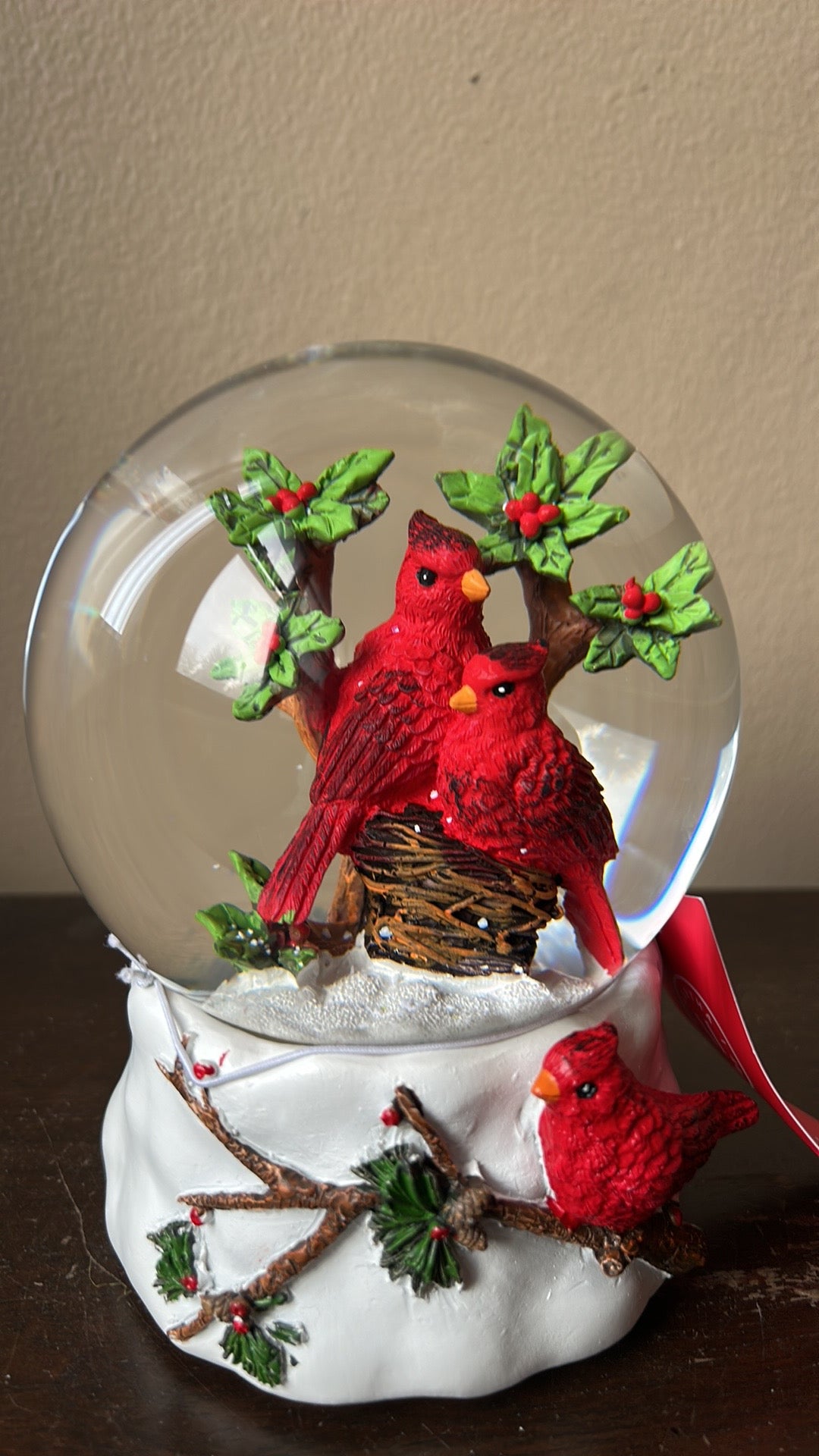 Martha Stewart Red Cardinal Snowglobe Musical Christmas Holly Berry New