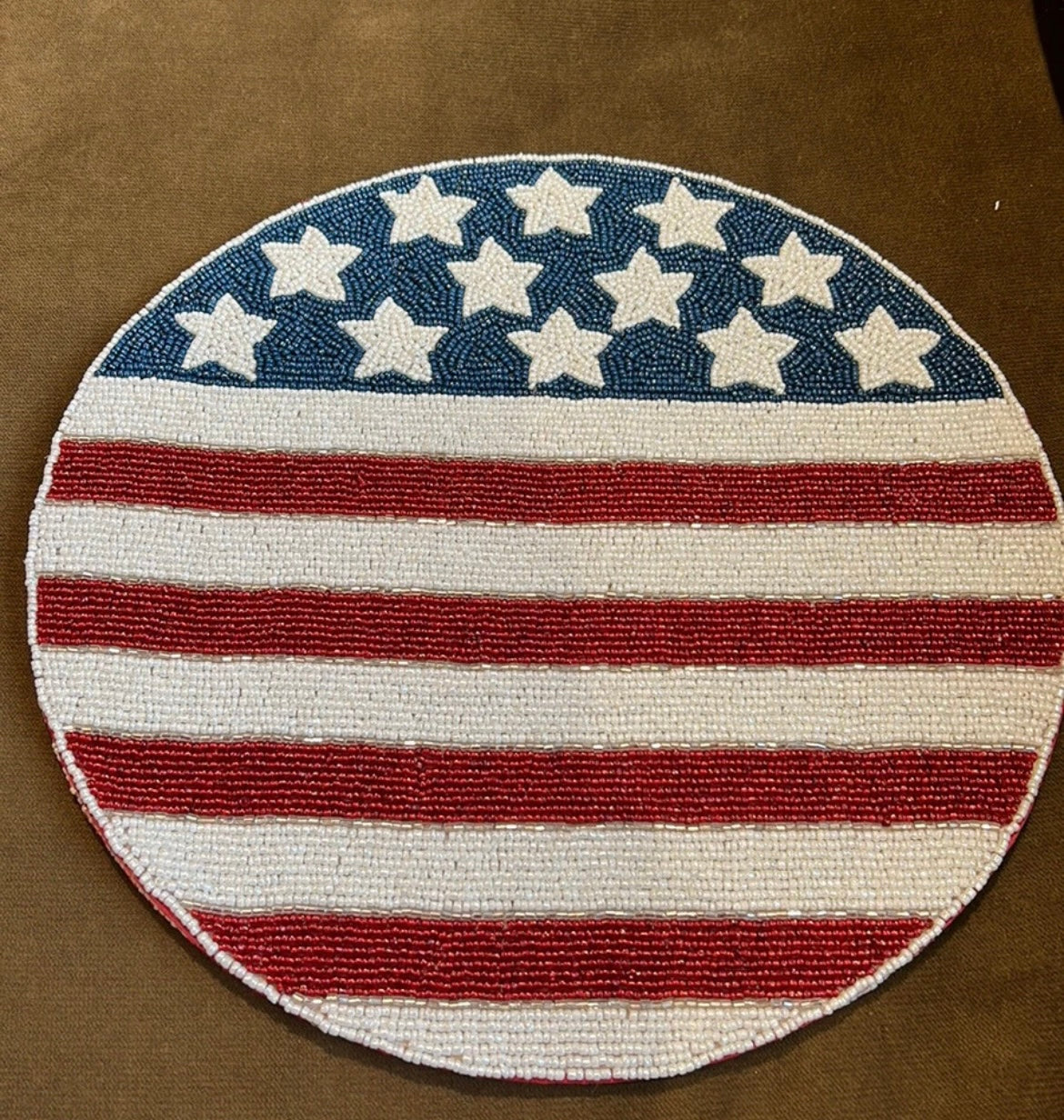 July 4th Patriotic Americana Flag Beaded Placemats Charger  New 14" Independence