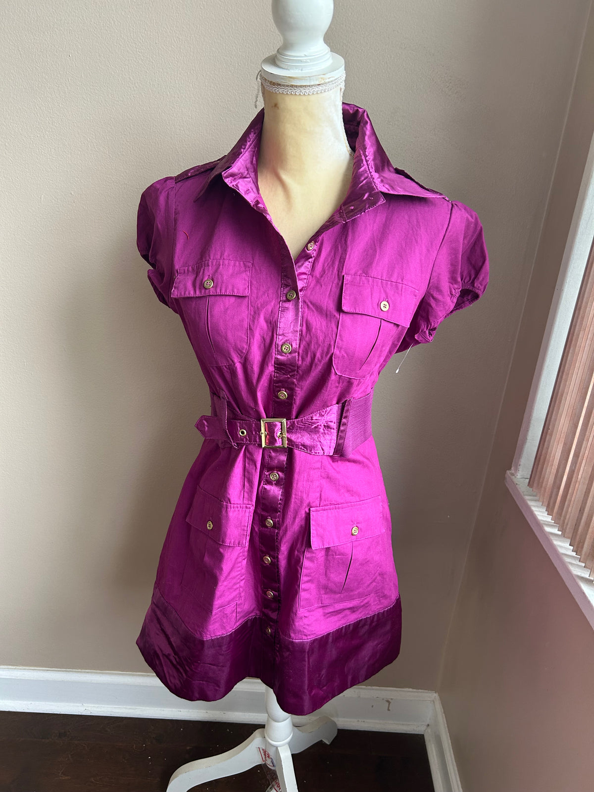 Cute tunic style Shirt Magenta dress with belt Sz M Cargo (GSC)