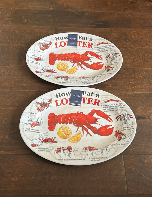 Nautica Set Of 2 How To Eat A Lobster Melamine Serving Platter New 16”