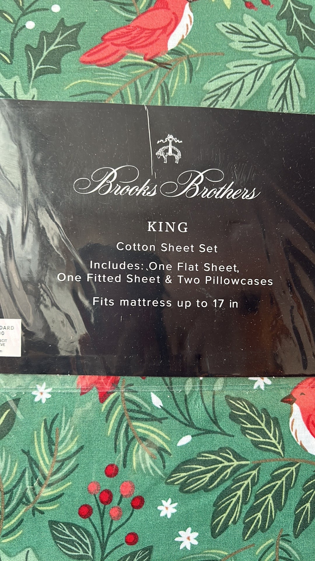 New Brooks Brothers King Sheet Set Christmas Red Cardinal Cotton
