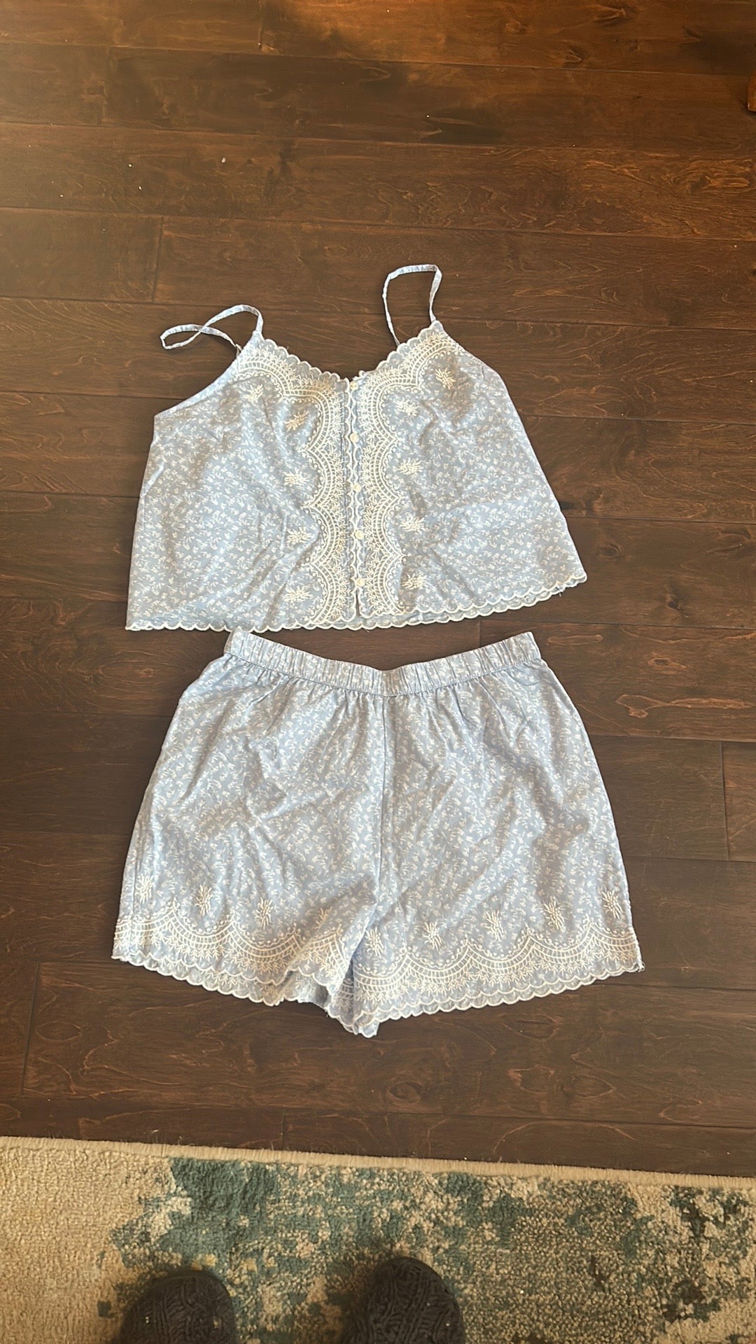 Joie Womens Blue Embroidered Pajama Set Shorts Top New Lace Detail Cotton