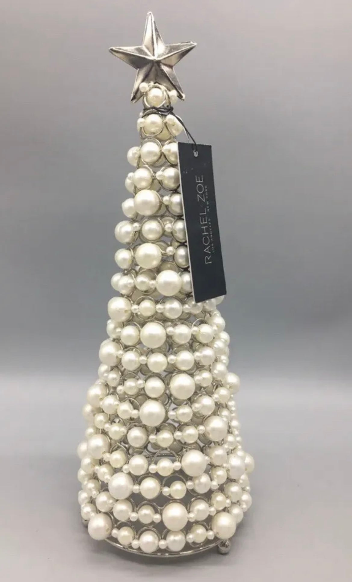 Rachel Zoe Faux Pearl Silver Christmas Tree Candle Holder Holiday Designer 15”