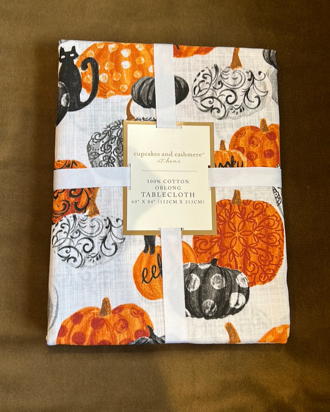 Cupcakes & Cashmere Halloween Tablecloth Pumpkins Black Cat