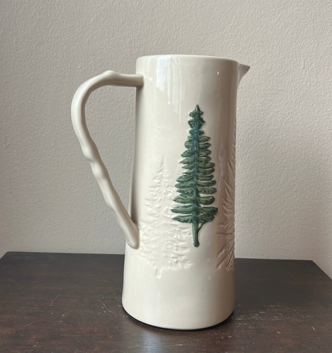 Potters Studio  Ceramic Pitcher Christmas Evergreen Trees Ceramic New