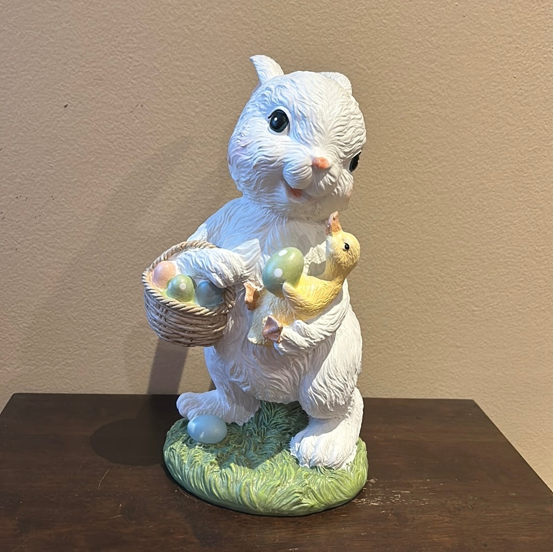 Cute Easter Bunny Rabbit Holding Duck & Easter Egg Basket New