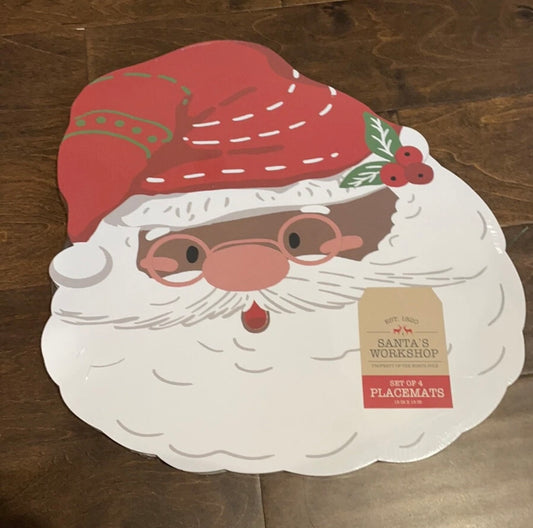 NWT Set of 4 Santa Face Christmas Cork Placemats Red Multicolored Holiday