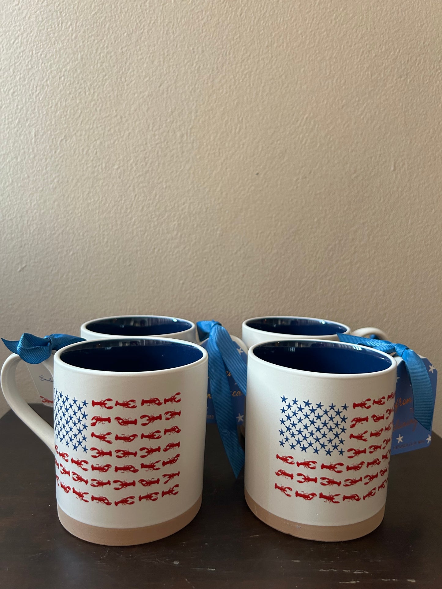New Sunday Mornings Set Of 4 Ceramic Mugs Americana 16 Oz Lobster Crab