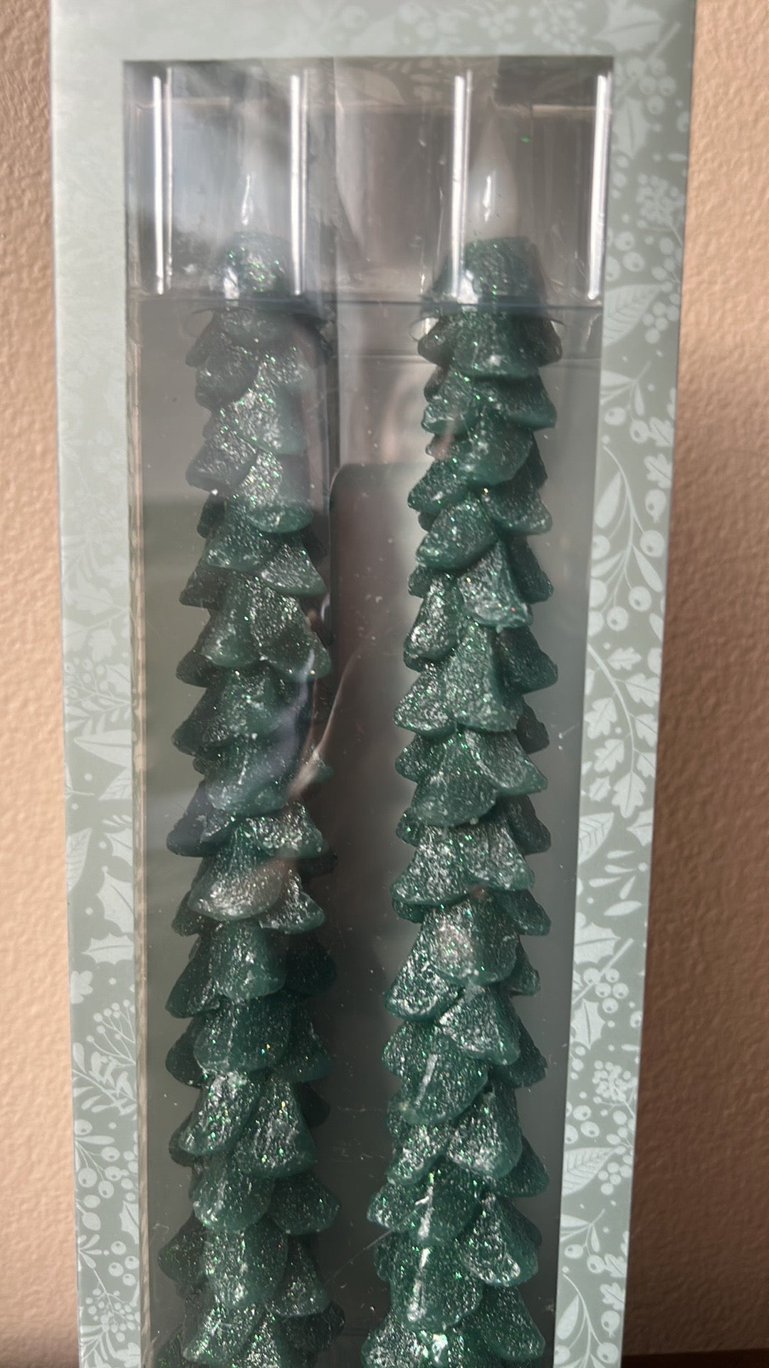 Tinsel & Fir Flameless Taper Candles 2 Pcs LED Christmas Tree 11” Green Shimmery