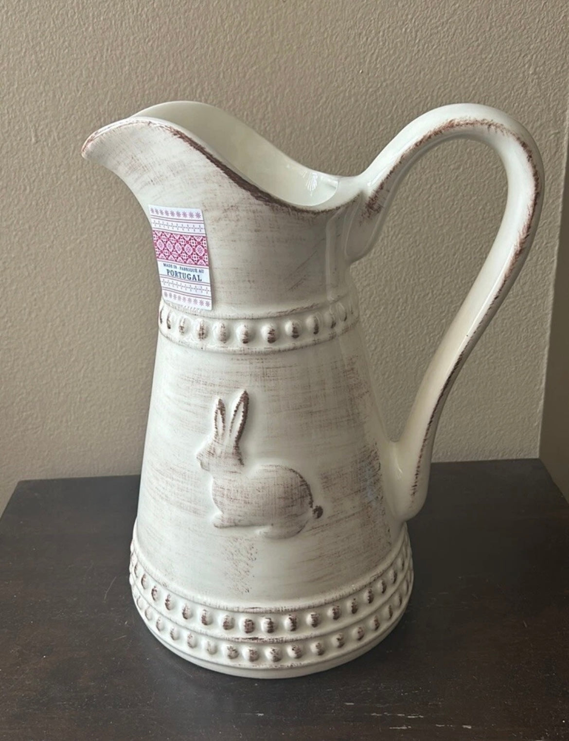 Farval Ceramics New Pitcher Bunny Easter Beige Handcrafted In Portugal
