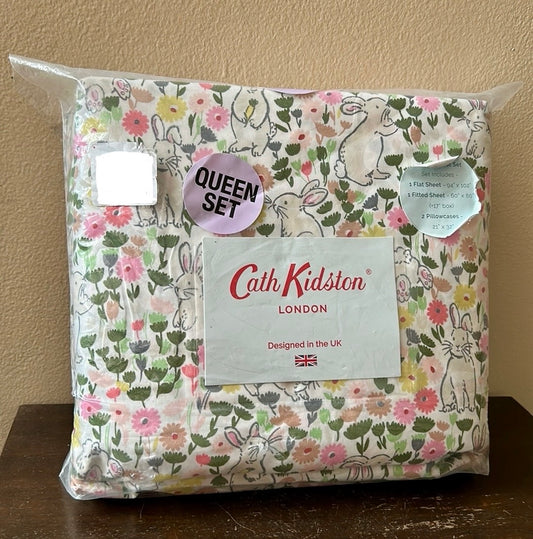 Cath Kidson Sheet Set East Bunny Floral Queen Cotton 200 Thread Count New