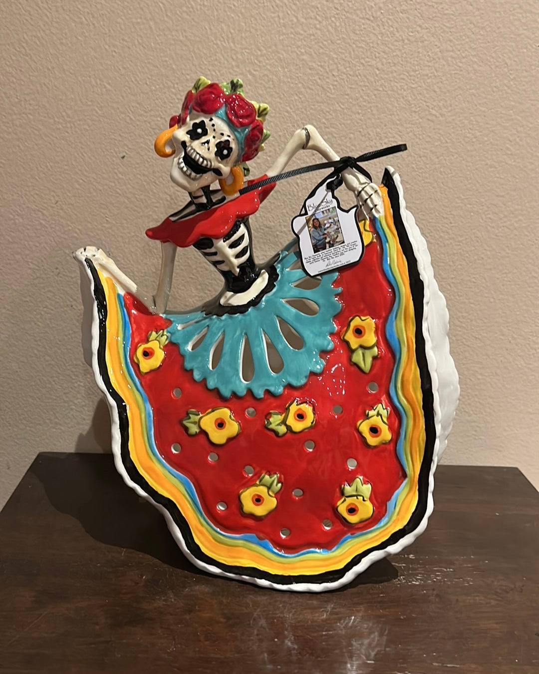 Blue Sky Dia De Los Muertos Flamenco Dancer Tea Light Candle Holder Halloween