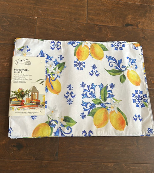 Fiesta Set Of 4 Placemats Lemons Mediterranean Theme Blue New