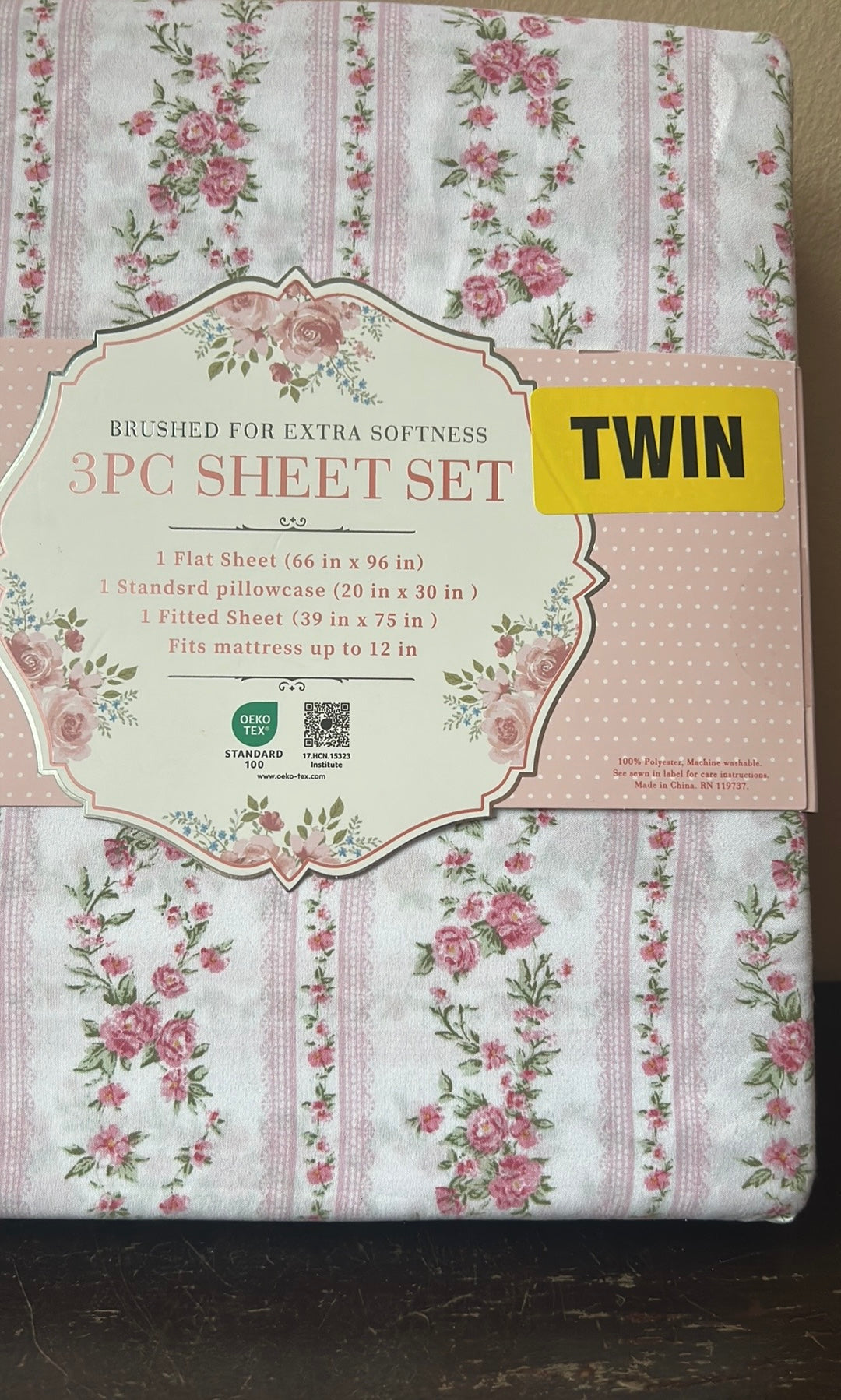 Rosalie’s Garden New Twin Sheet Set Roses Pink Love Valentines Girls