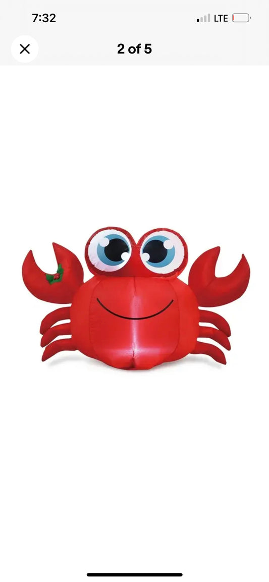 Holiday Time Christmas Crab With Holly & Berries Airblown Inflatable 3.5' New