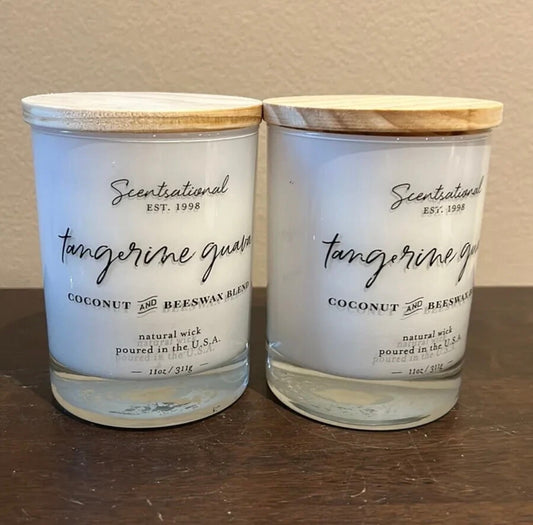2 Scentsational Candle Tangerine Guava Jar 11 Oz  Wood Lid New
