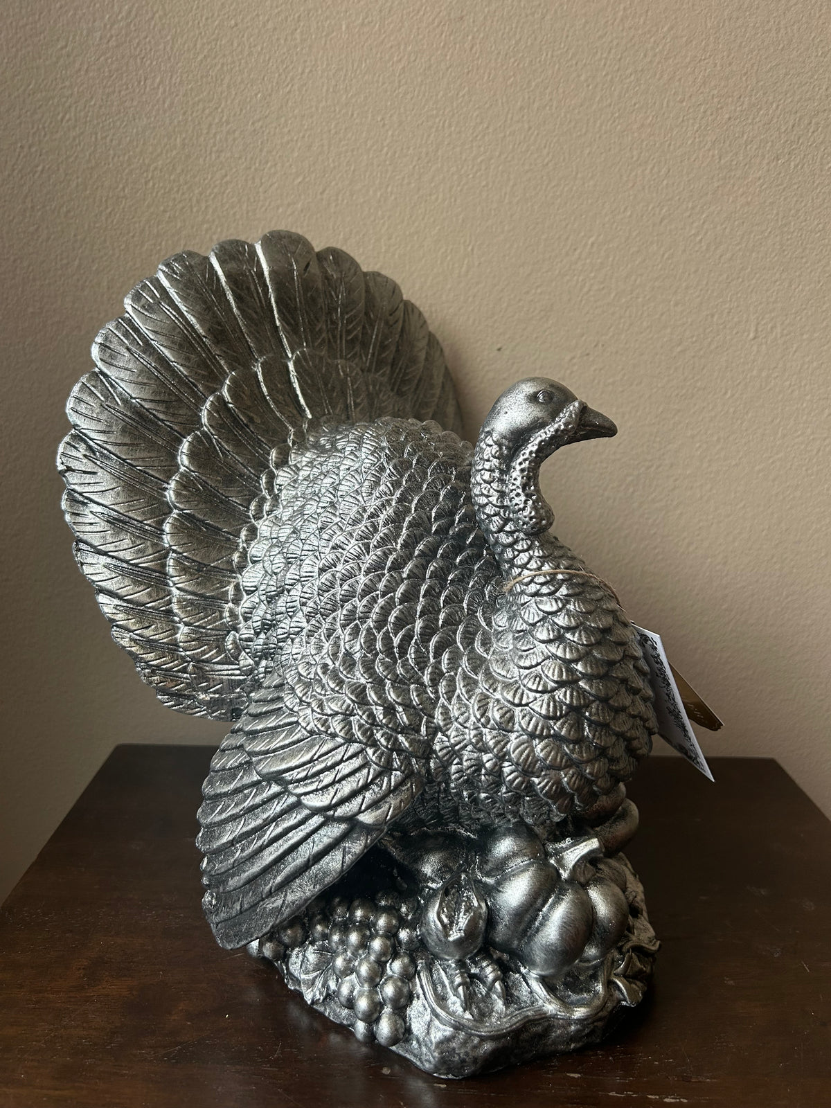 Fox + Feather Turkey Silver Tone New 12” Tall Fall Thanksgiving Centerpiece