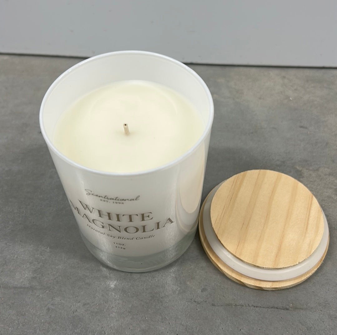 Scentsational Candle White Magnolia Jar 11 Oz Wood  Lid