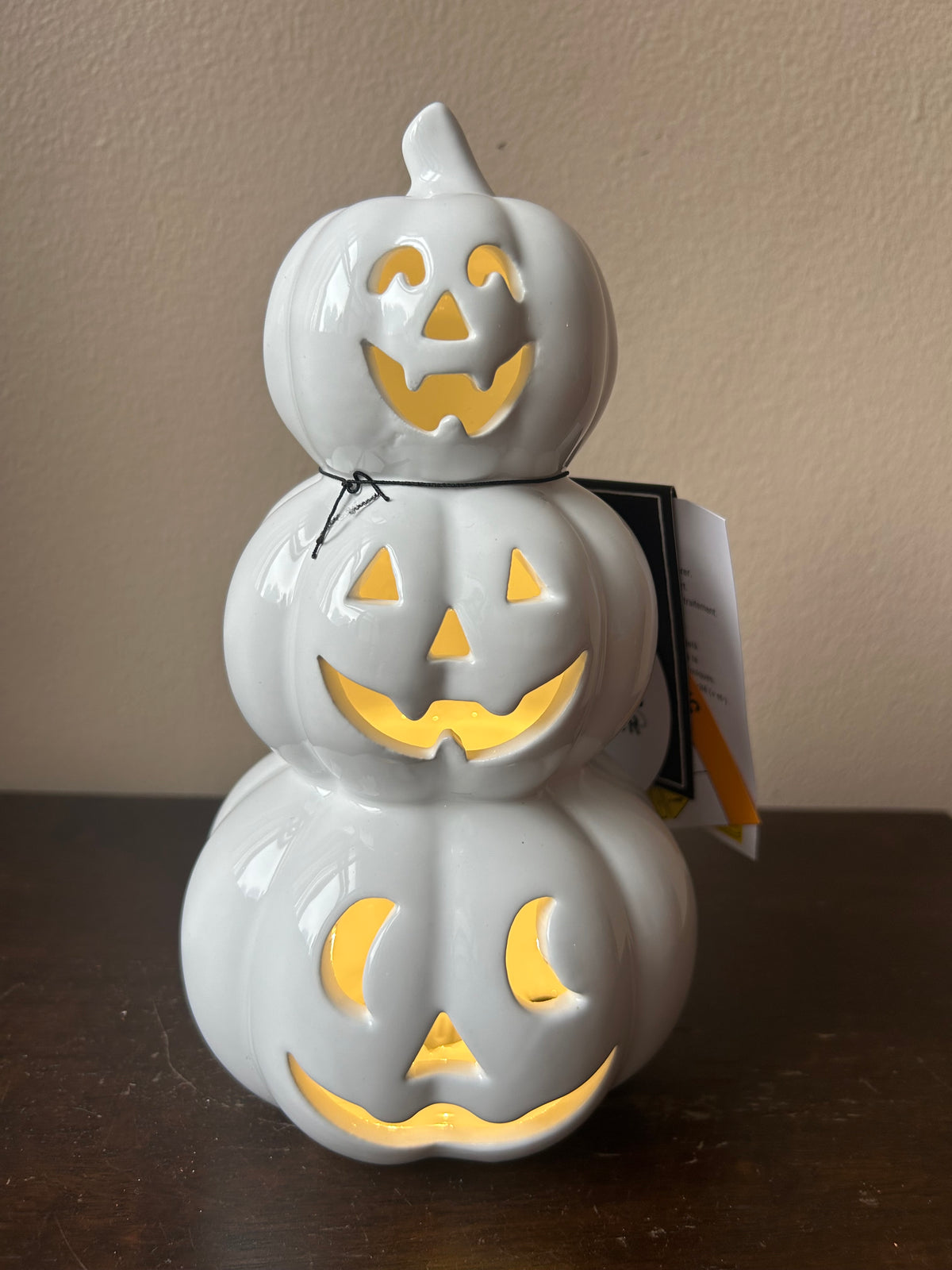 Martha Stewart Stacked Led Pumpkins New Orange Fall Decor Ceramic 9” Tall