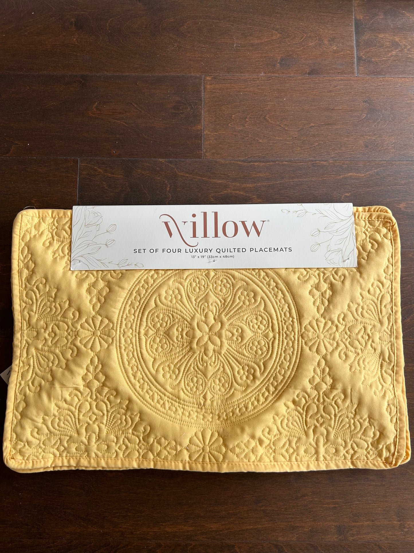 Willow Set Of 4 Floral Design Quilted Placemats New Yellow