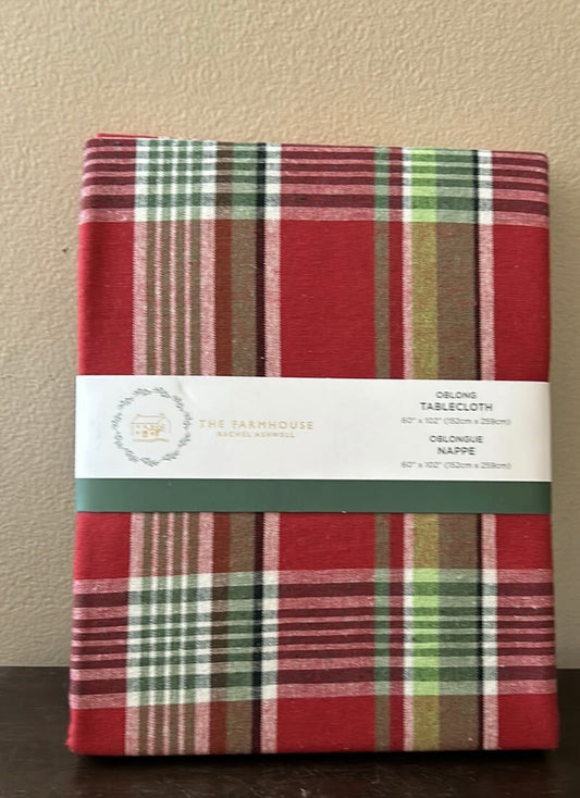 Rachel Ashwell Christmas Tablecloth Tartan Plaid 60”x102” Oblong Red