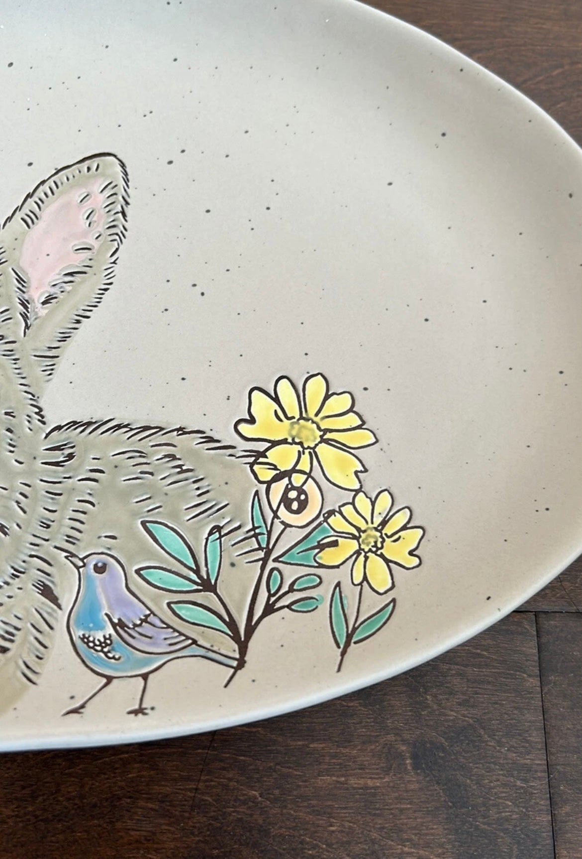 New Spectrum Designz  Easter Bunny Floral  Spring Oval Serving Platter Tray
